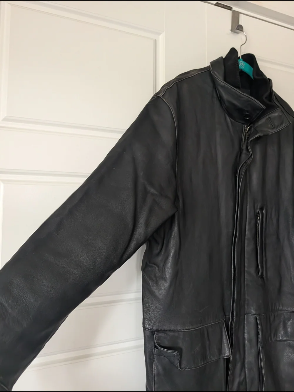 Men's Black Leather Zip-Front Coat